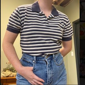 Vintage preppy tomboy navy and white striped boxy polo